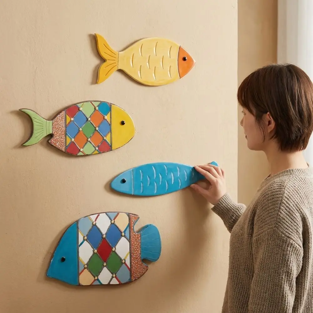 2D Fish Shaped Wood Fish Wall Decor Beach Theme Vintage Style Nautical Fish Art Sculpture School of Fish Rustic Retro