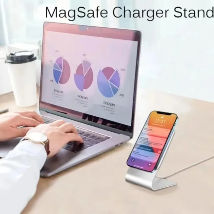 

Aluminum Desktop Mobile Phone Stand Desk Holder Dock For Magsafe Charger For iPhone 17/16/15/14/13 Pro Max(Not Included Charger)