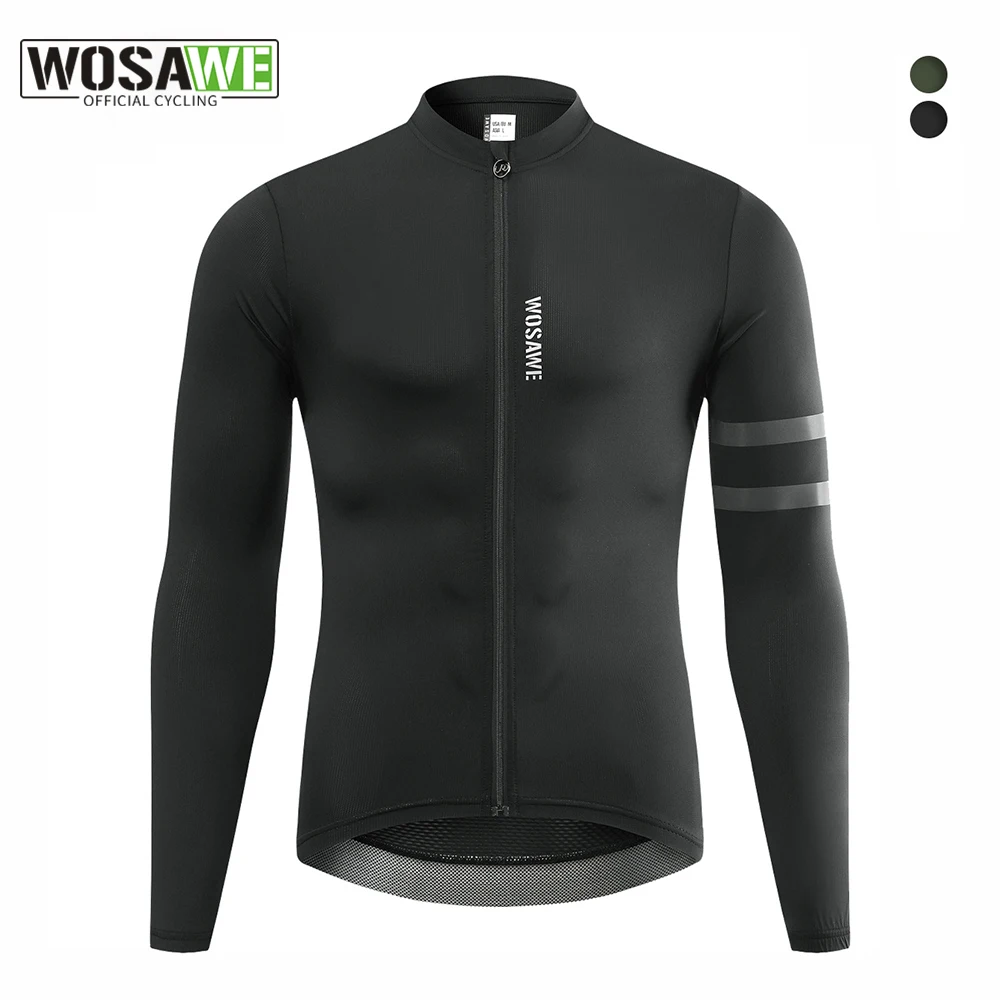 WOSAWE Reflective Jersey Spring Autumn Men\'s Cycling Jersey Long Sleeve Mtb Road Bike Shirt Breathable Seamless 3 Back Pockets