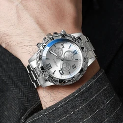 Men's Business Watch Fashion Arabic Dial Silver Steel Band Quartz Watches Male Wristwatches