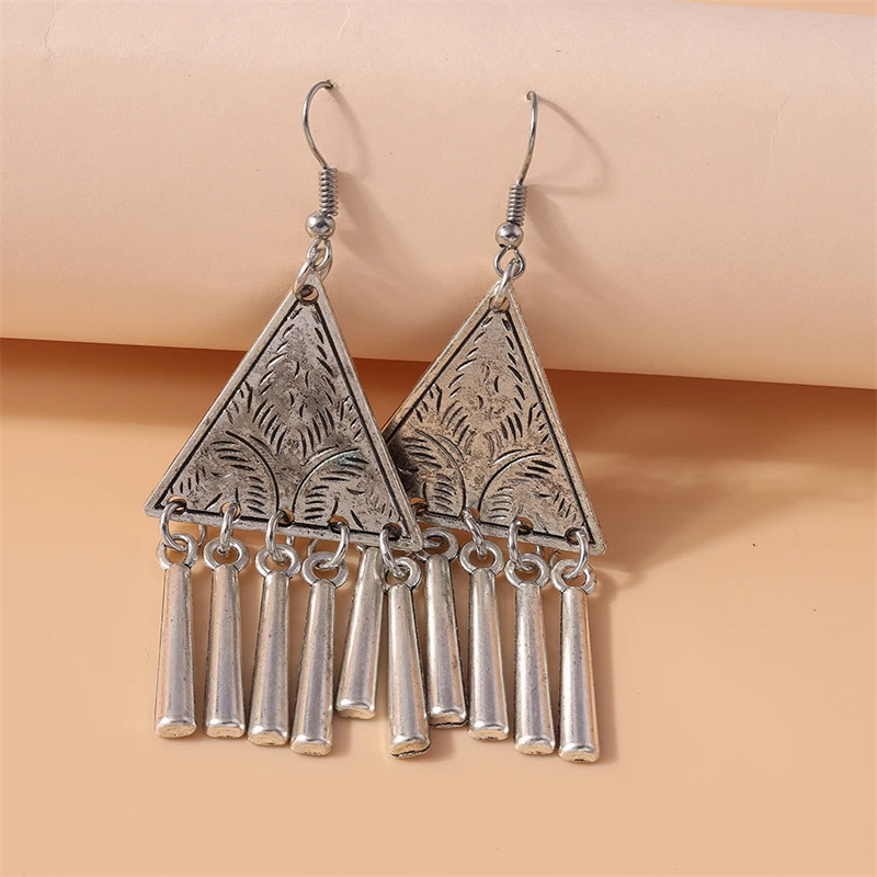 Ethnische Legierung Dreieck Quaste Tropfen Ohrringe für Frauen Mädchen Party Festival Schmuck Geschenke