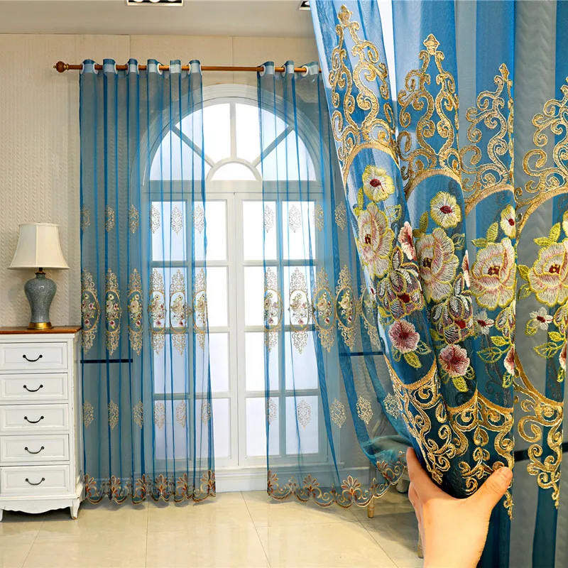 

Classic Embroidered Gauze Curtain Transparent Window Screen Chinese Simplified Tulle Exquisite Water-soluble Embroidery Tulle