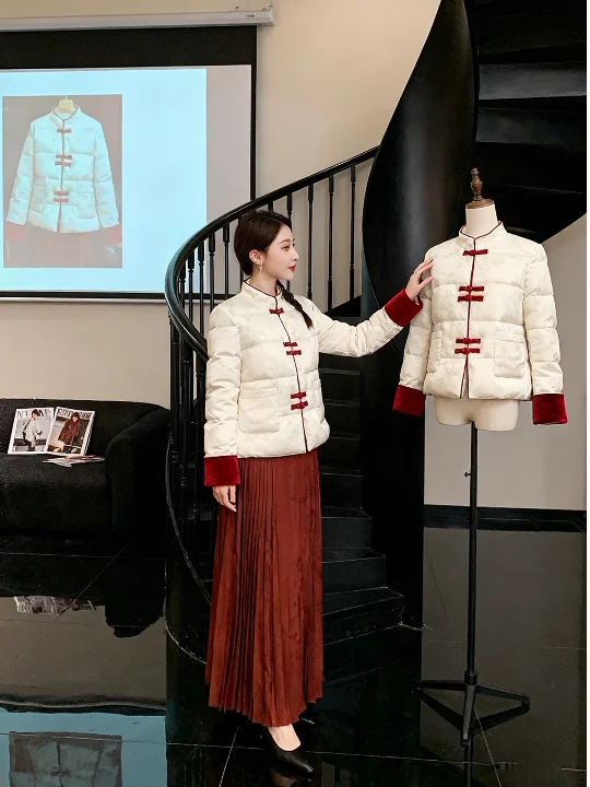 

Новая теплая зимняя куртка из хлопка 2025 года в китайском стиле с интегрированным дизайном, на молнии, с длинными рукавами