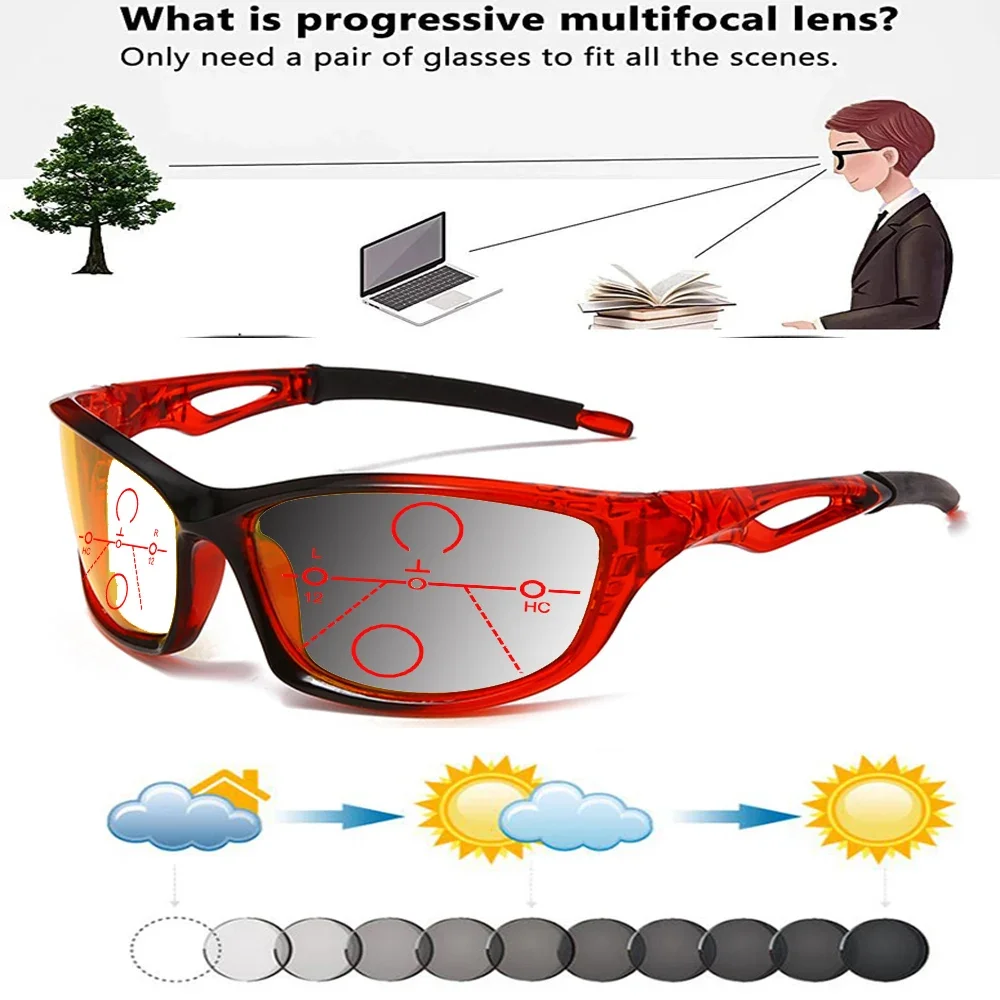 Rectangular Outdoor Wind-proof Handcrafted Frame Photochromic Progressive Multifocal Reading Glasses +0.75 To +4