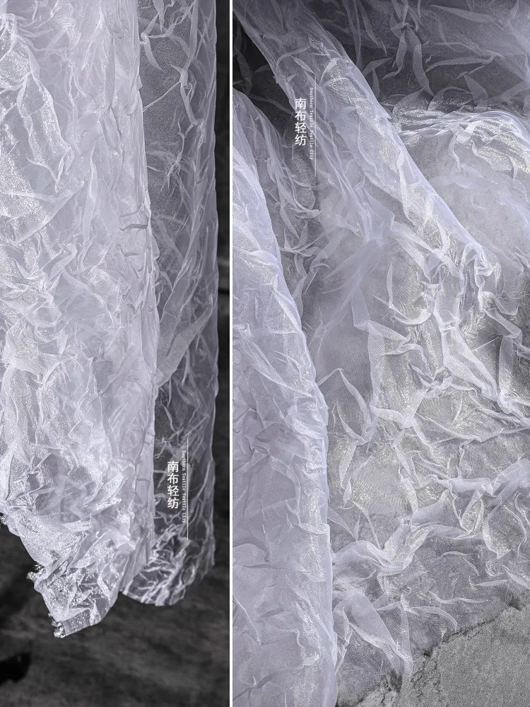 

Сетчатая плиссированная ткань, белая рябь воды, креативная дизайнерская одежда, ткань для шитья одежды, ткань для по метрам, материал «сделай сам»