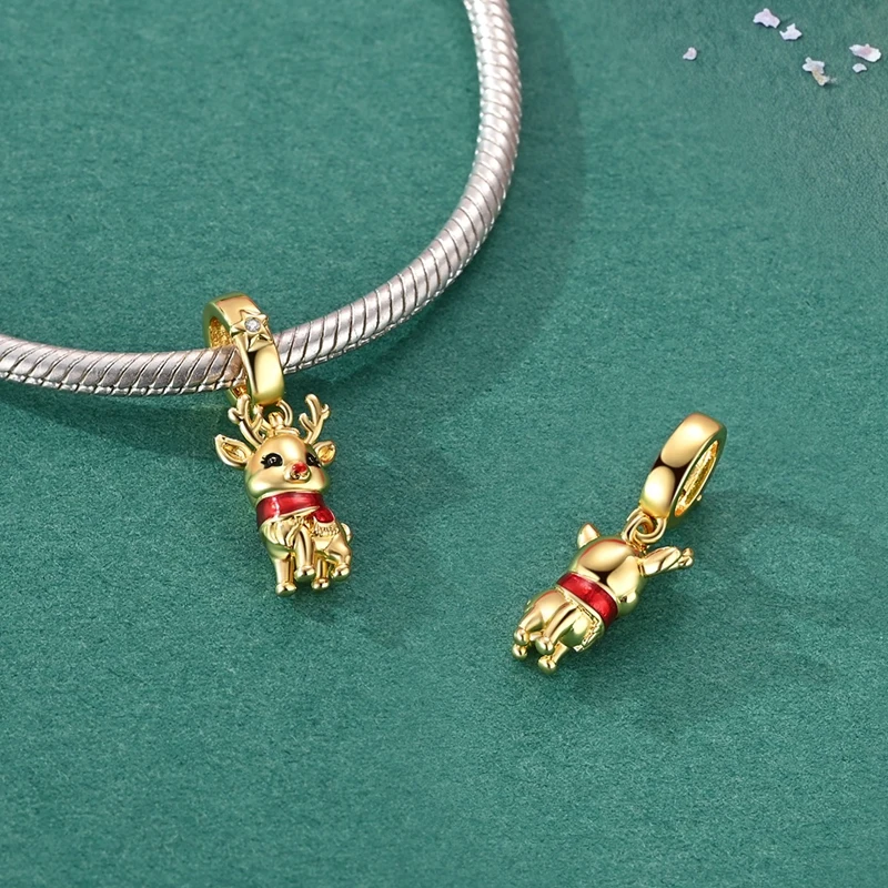 925 Sterling Silber Charm Weihnachtsmann Rentier Schneemann Winter Perlenanhänger Passend für Original Armband Armreif Luxus Schmuck – Detail 37