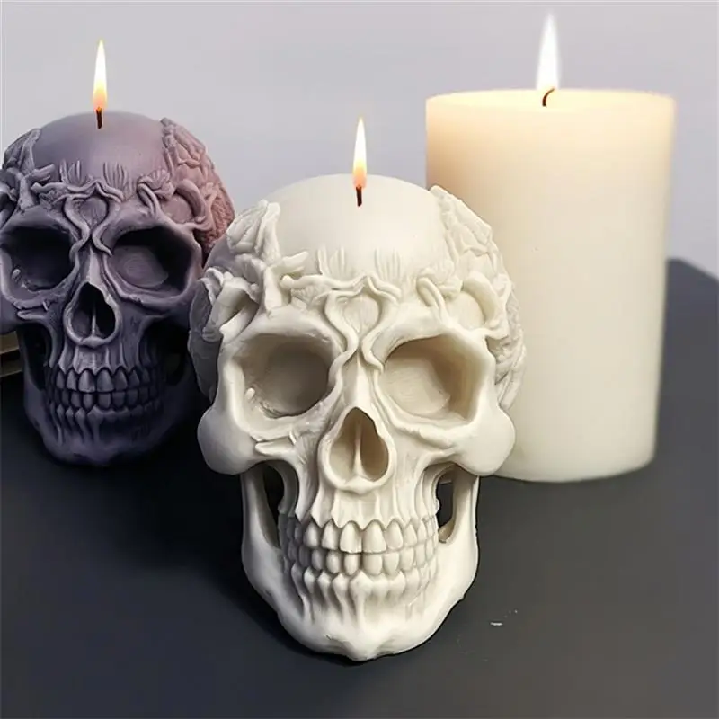 

3D Rose Flower Skull Silicone Candle Molds Halloween Skull Decoration Crafts Plaster Resin Cement Mold DIY Hand Soap Making Tool