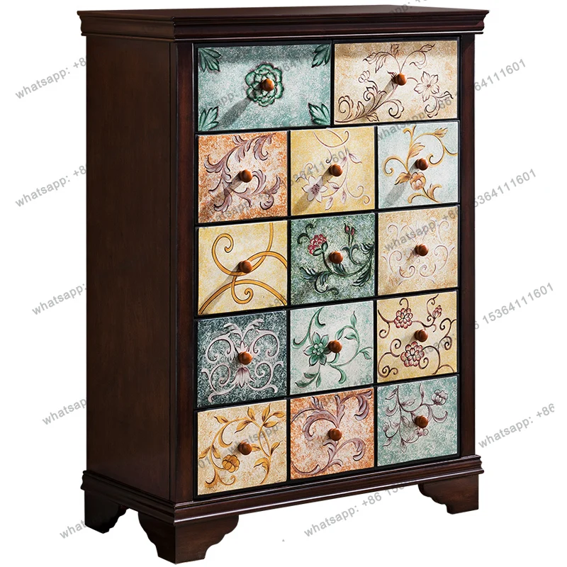 Customization American-Style Solid Wood Vintage Painted Curio Cabinet European-Style 1.2 M Storage Chest Of Six Drawers