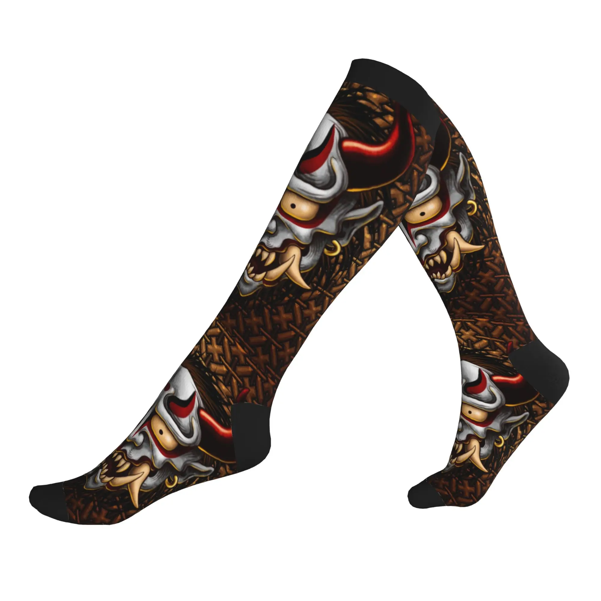 Calcetines deportivos de compresión para hombre, color dorado, estilo samurái, unisex, novedad, Japón, Oni Demon, primavera, verano, otoño, invierno