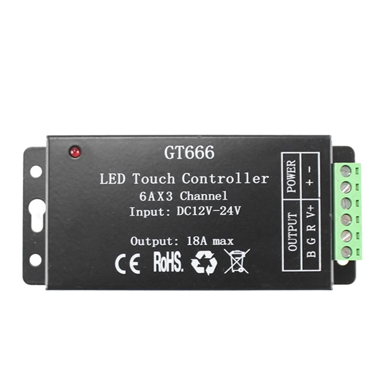 

GT666 RGB LED LED Strip Controller Wireless RF Touch Remote DC 12V 24V 18A 3 Channels Lights Tape Dimmer Switch