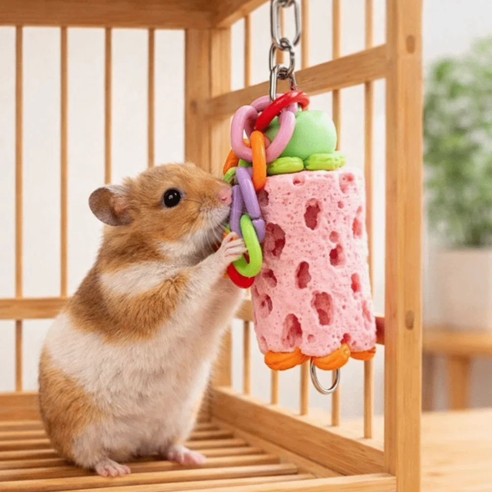 Funny Colorful Parrot Chewing Interactive Bite Resistant Hamster Grinding Stone Hanging Mouth Molar String Bird Training