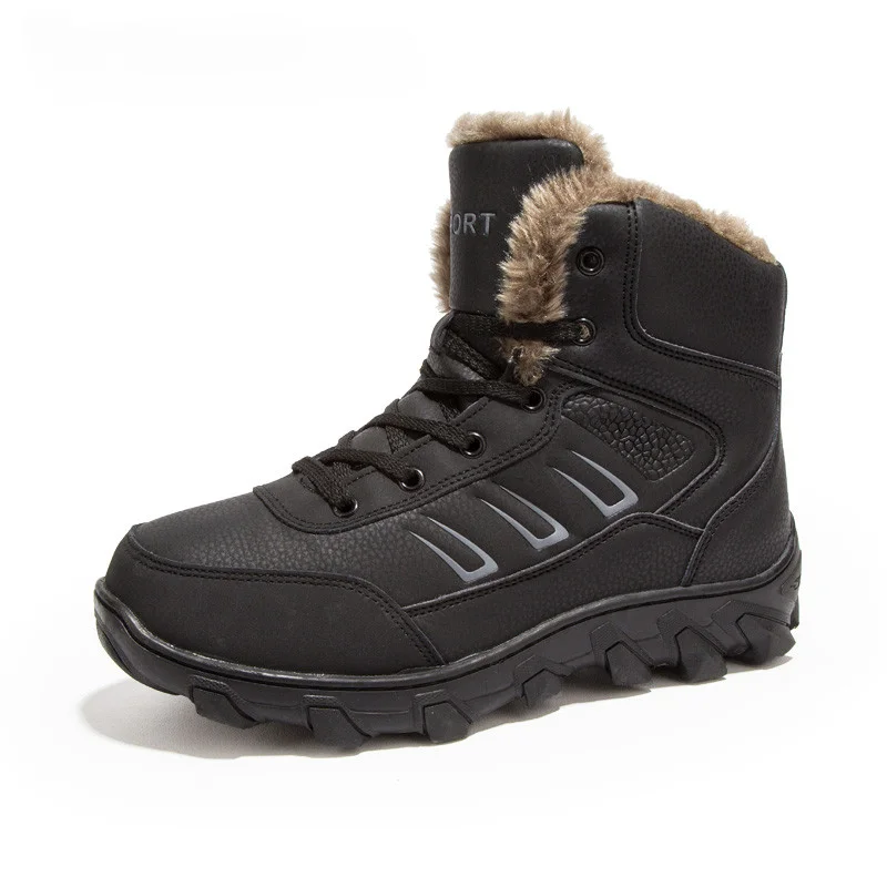 Botas de neve antiderrapantes masculinas, manter aquecido, botins de pelúcia, botas de caminhada, tênis casuais para trabalho, ao ar livre, inverno, novo, tamanho 39-48