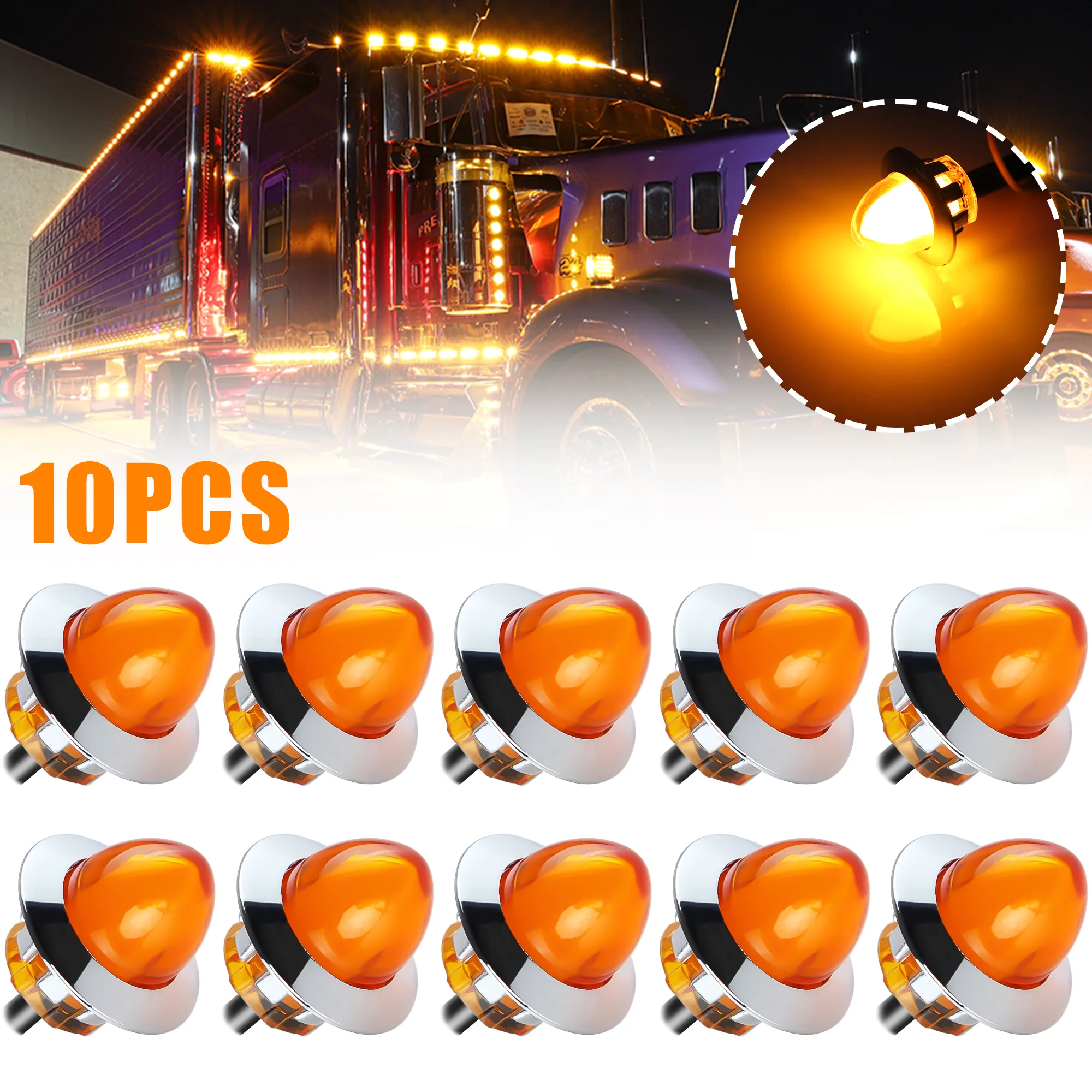 10PCS Round 12-24V Creative Side Marker Clearence Car Lights Indicators for Truck Bus Trailer Van Caravan Boat Taillight