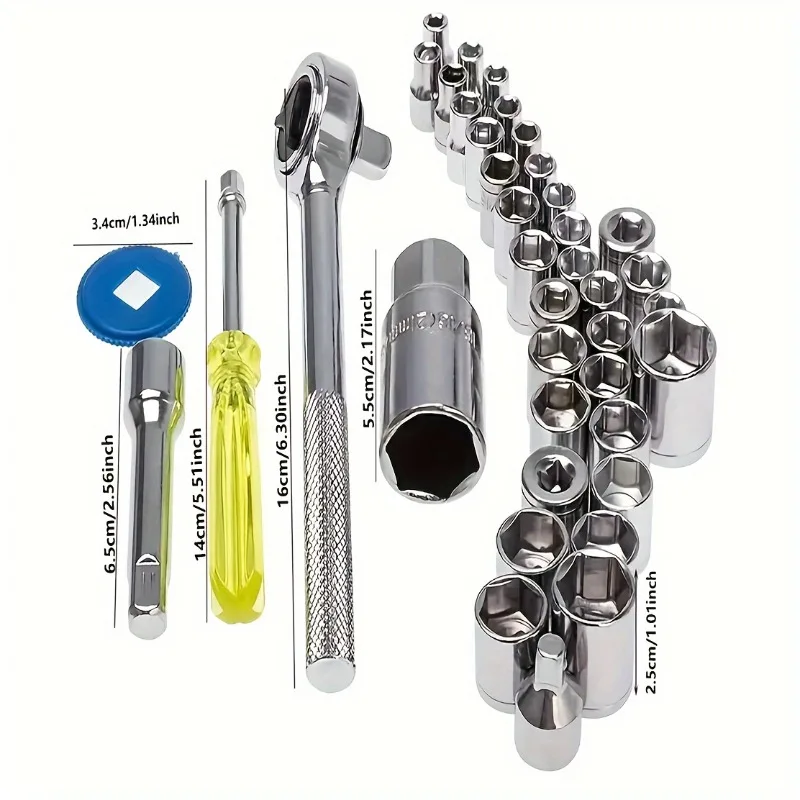40pcs Automotive Supplies Car Tool Box Socket Wrench Manual Tool Combination Repair Tool Kit