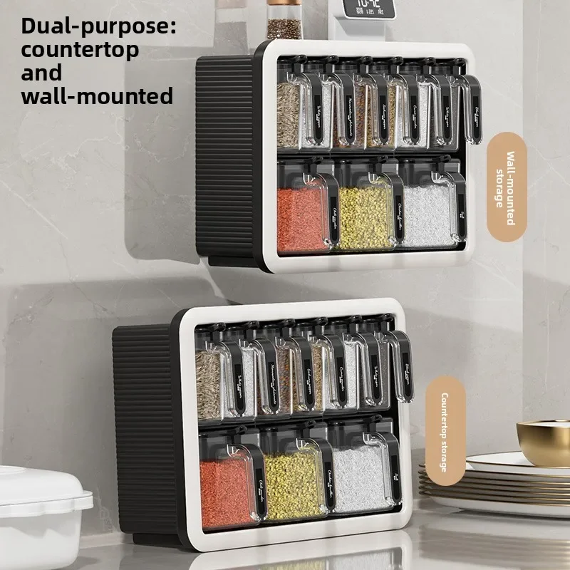 Wall-Mounted Transparent Seasoning Box Kitchen Multi-Function Salt Pepper Flavoring Storage Container Modern Simple Style 3