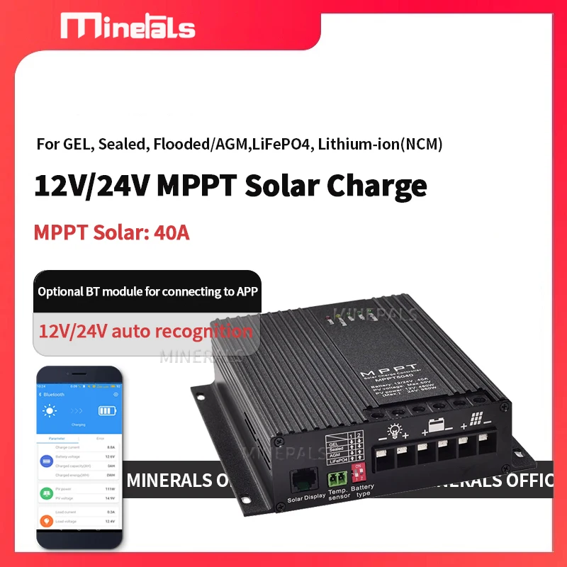 40A MPPT Controller Solar Charger 12V 24V Support Bluetooth APP LCD Auto Solar Panel Regulator For Lithium Battery Motor Homes