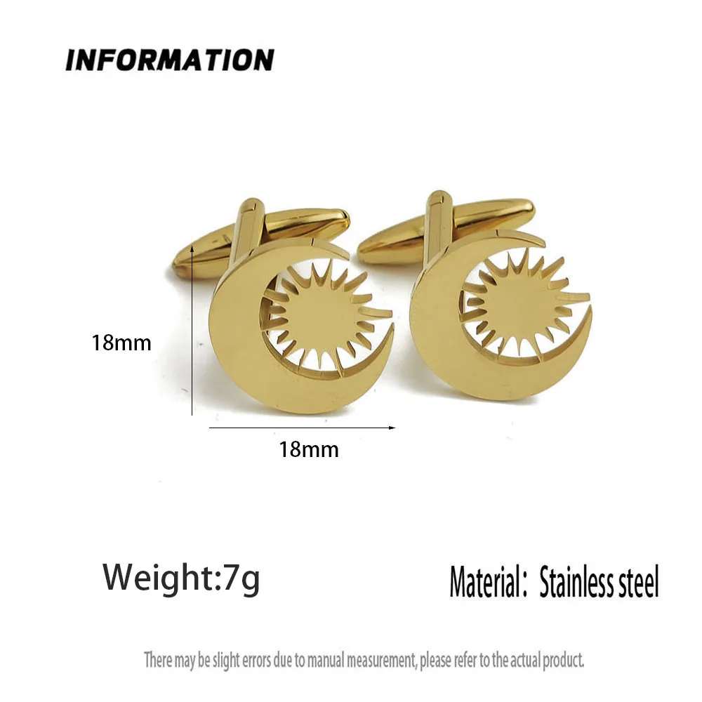 New Sun and Moon stainless steel cufflinks, waterproof and non-fading shirt buttons, formal outfit, wedding party gifts