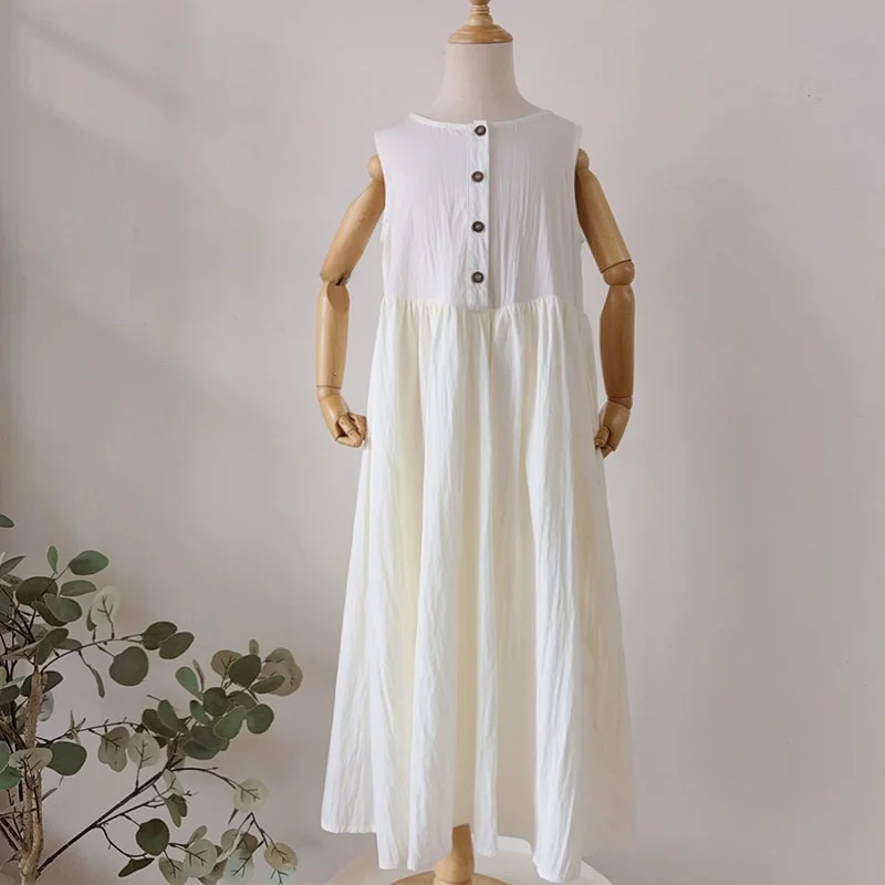 summer-princess-style-backless-vest-long-dress-children's-clothing-parent-child-matching-beachwear-soft-cotton-loose-dress