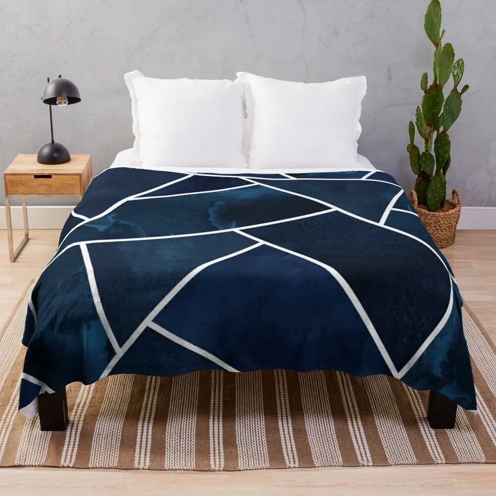 

Navy & White Geo Throw Blanket Soft Comfort Blanket for Reading Watching TV