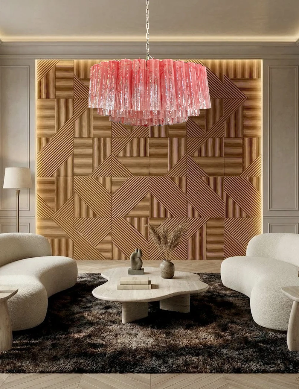 Textured Pink Glass Collection Round Dimming LED 2026 Chandelier Lighting Suspension Luminaire Lampen Lustre For Living Room