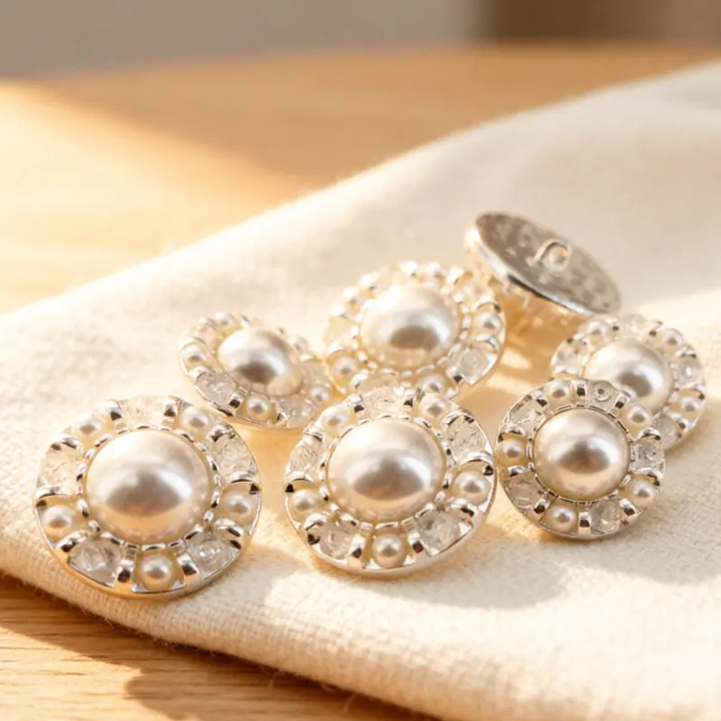 6 Stück neue luxuriöse weiße Perlen-Rundknöpfe aus Metall – 18/23 mm, DIY handgenähte Accessoires für Mantel, Kleid, Handarbeit – Detail 6