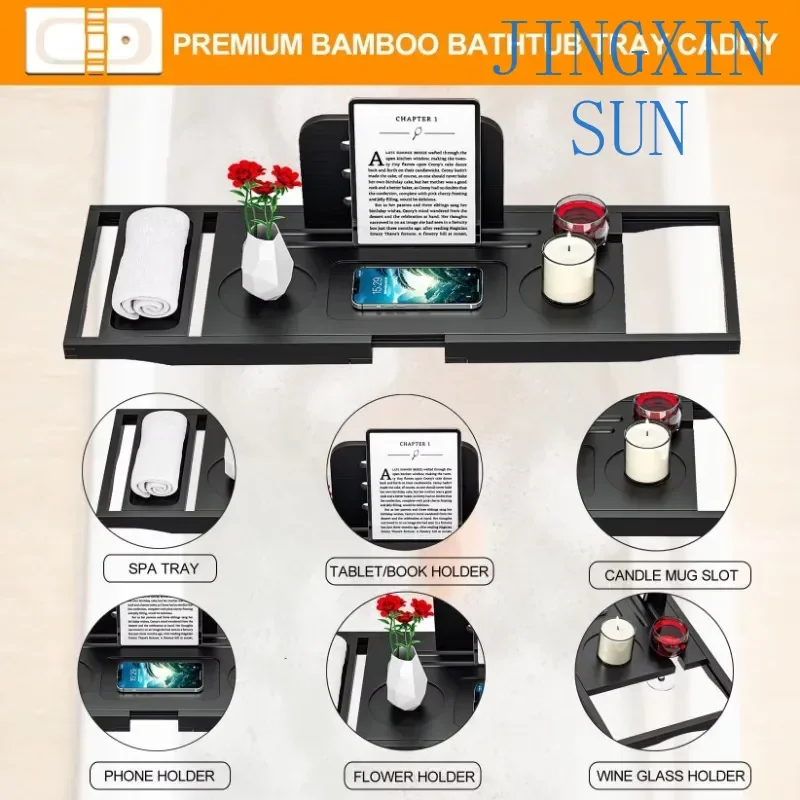Multi-functional Design Bathtub Caddy Tray bamboo Bathtub Rack Organizer Table Relaxing