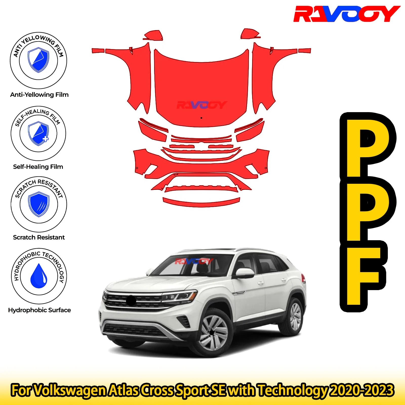 

For Volkswagen Atlas Cross Sport SE with Technology 2020-2023 Glossy Matte Black Precut front PPF Kit Paint Protection Film