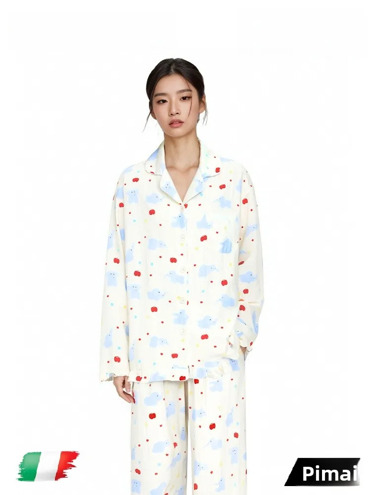 

PinkBread Long Sleeve Pure Cotton Cartoon Women's Sleepwear Home Clothes Soft Comfortable Spring Autumn Outfit Home Fashion