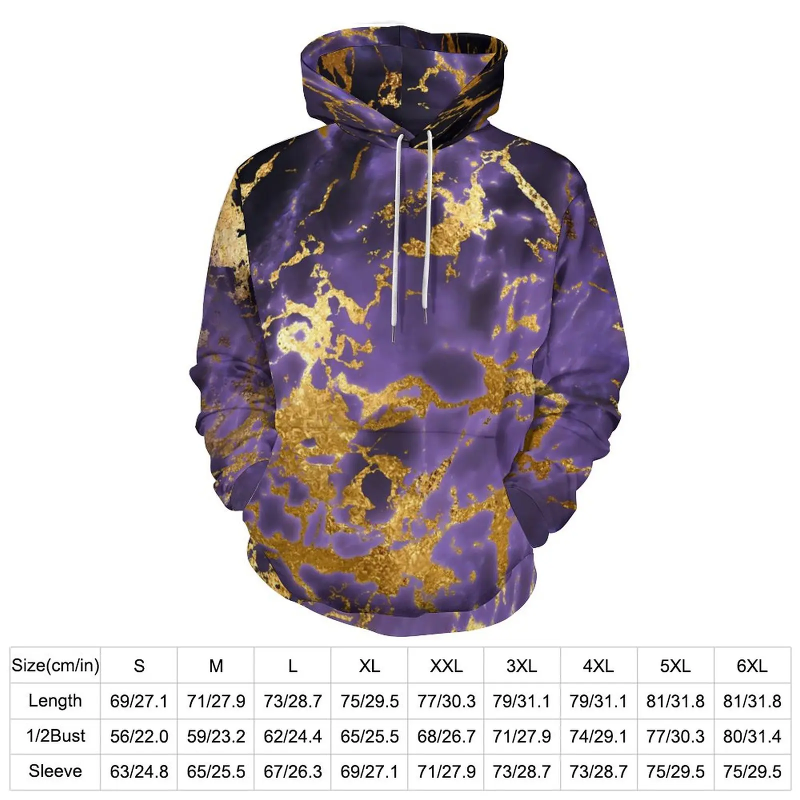 Marble Stone Casual Hoodies Men Purple Gold Harajuku Design Hooded Sweatshirts Winter Long-Sleeve Street Fashion Oversize Hoodie