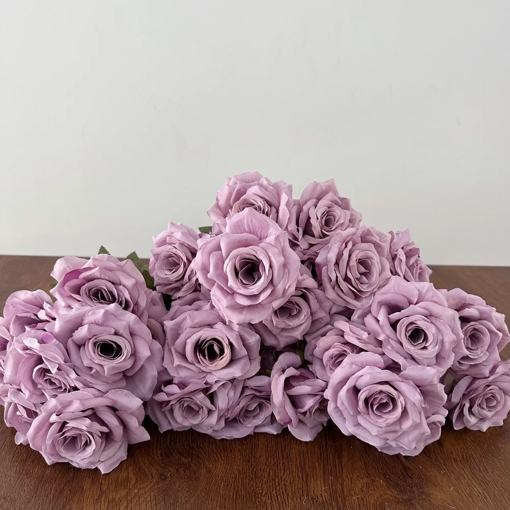 Lebensechte 9 Köpfe Seidenrosen Künstliche Blume Rosa Lila Gefälschte Blumenstrauß Rose Für Zuhause Hochzeit Dekor Valentinstag Party Desktop – Detail 6