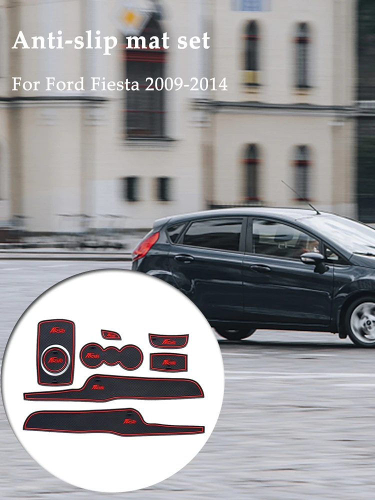 8Pcs Car Anti-Slip Dust Protection Gate Slot Pads Anti-Slip Gate Slot Cup Mat Car Interior Accessories for Ford Fiesta 2009-2014