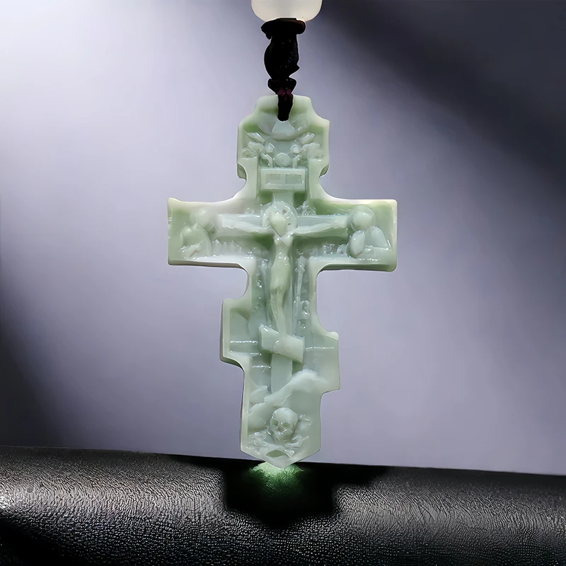 

Natural Real Jade Cross Pendant Necklace Accessories Stone Amulet Talismans Chinese Fashion Carved Jewelry Gifts for Women Men