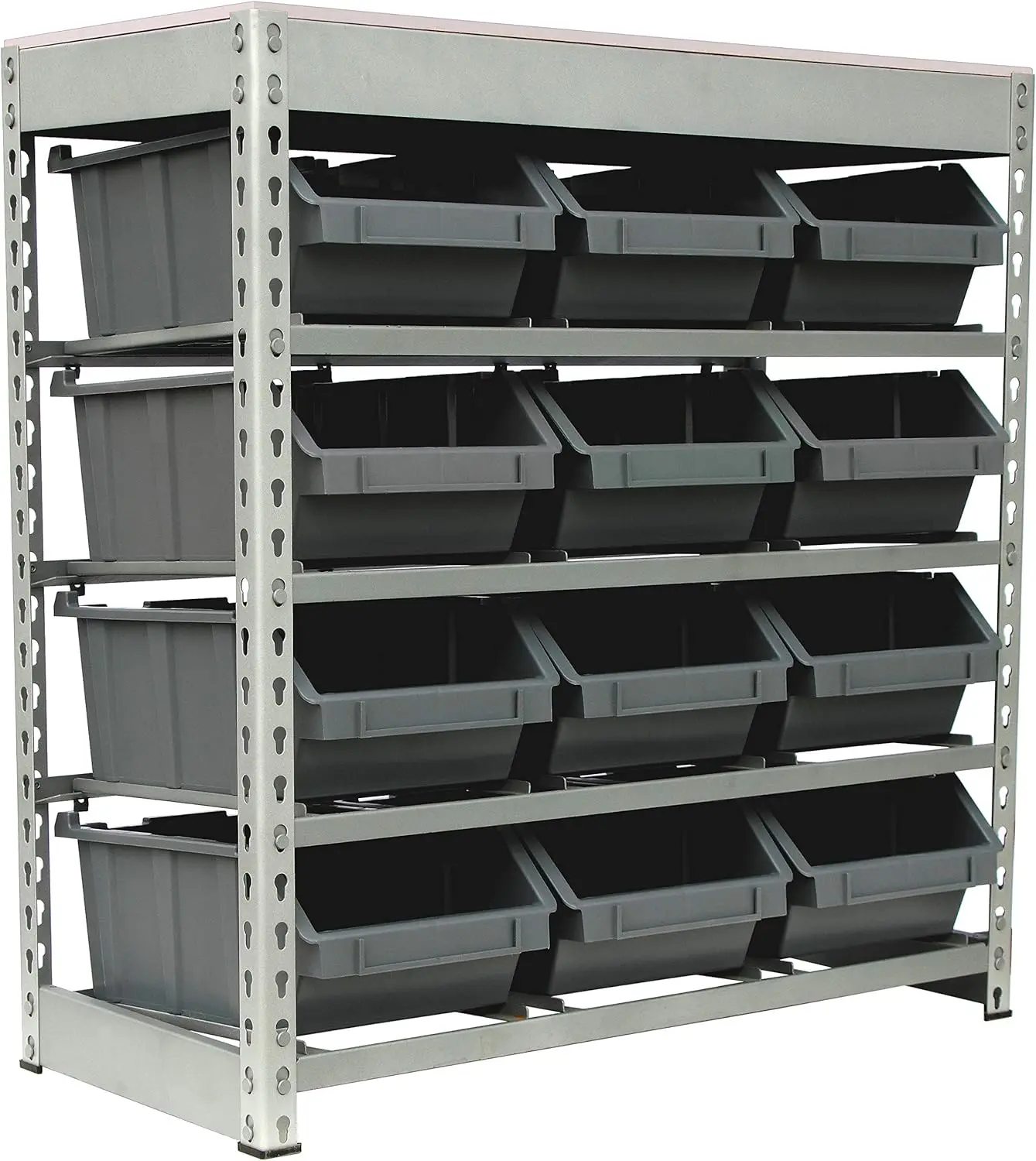 King's Rack Bin Rack Boltless Steel Storage System Organizer w/ 12 Plastic Bins in 4 tiers