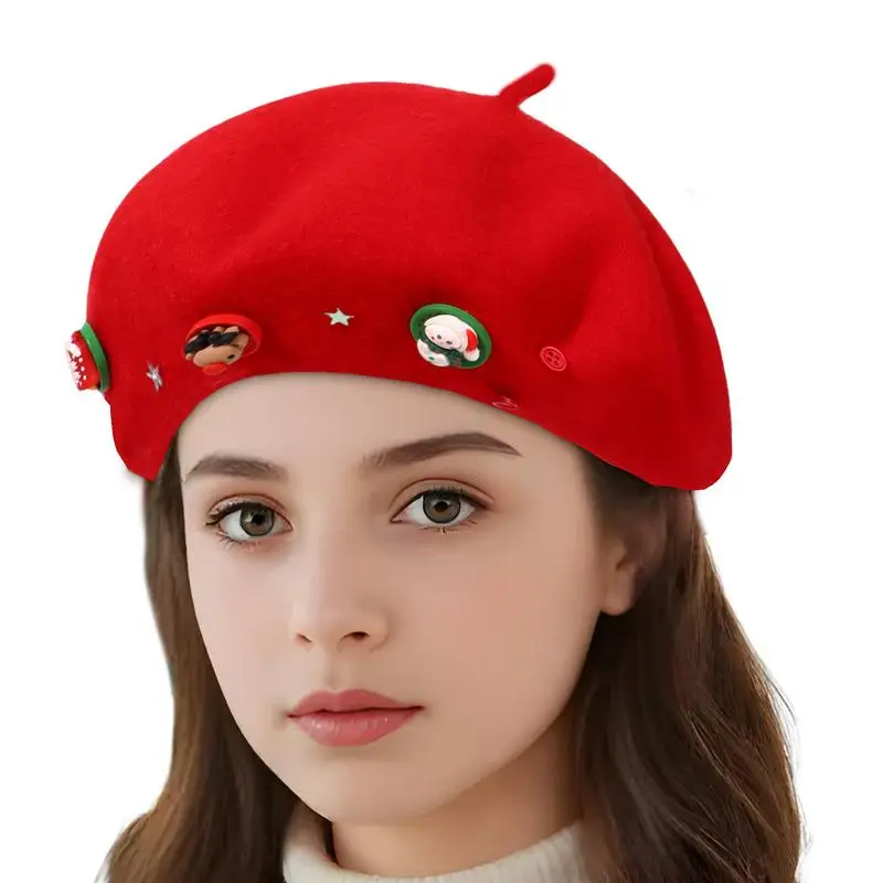 Beret Hat Artist Beanies Hats with Christmas Decoration Comfortable Winter Headwear Fashion Costume Soft Warm Hat for Girls