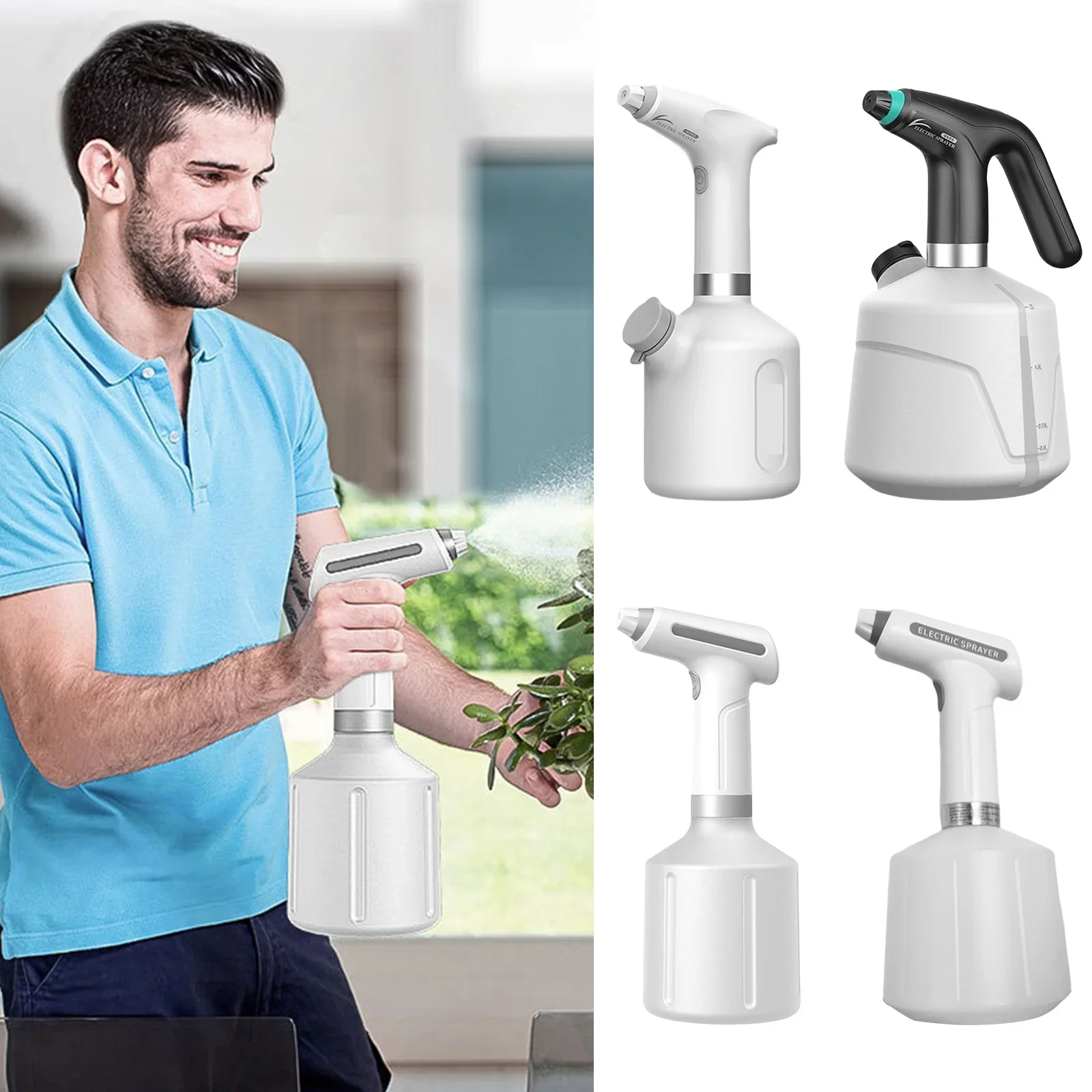 0.9/1/1.5/2L Electric Watering Can Home Sanitizing Sprayer Bottle 2000mAh USB Charging Adjustable Nozzle Garden Tool