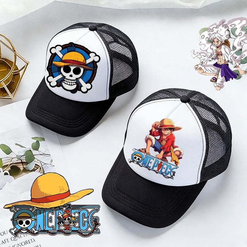 

Ones Piece Hat Anime Black Mesh Baseball Cap Kids Adult Cute Game Role Sports Outdoor Breathable Sunshade Canvas Hat for Boy Man