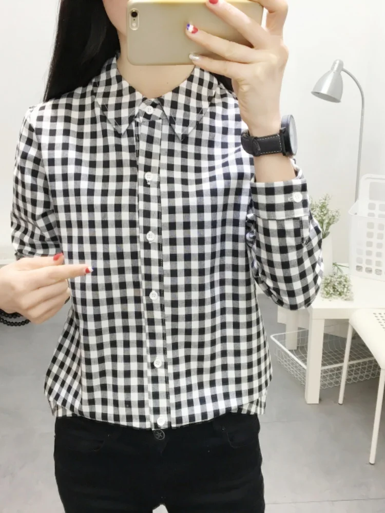 2025년 봄 여성 체크 셔츠 긴팔 루즈핏 면마 린넨 탑 신선한 일본 스타일 학생 캐주얼 스윗 윈드 아우터