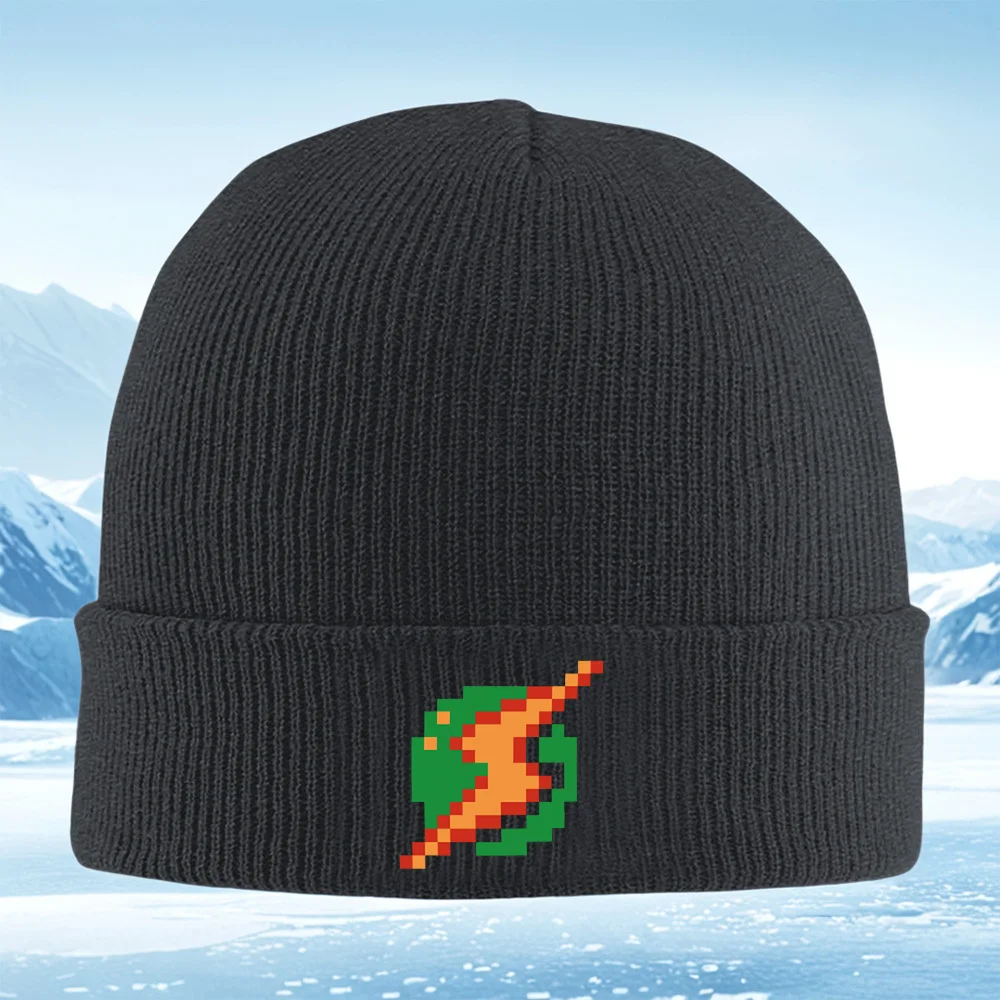 Topi Rajut Unisex Pria Wanita Desain Zigzag Daun Hijau Oranye, Beanie, Topi Pullover, Hangat Termal Musim Dingin, Natal, Bersepeda Luar Ruangan H