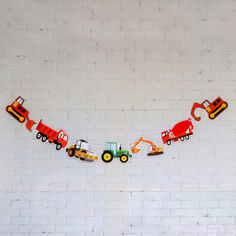 Seven Car Excavator Truck Garland Paper Birthday Banner for Birthday Party Decoration truck banner birthday party supplies