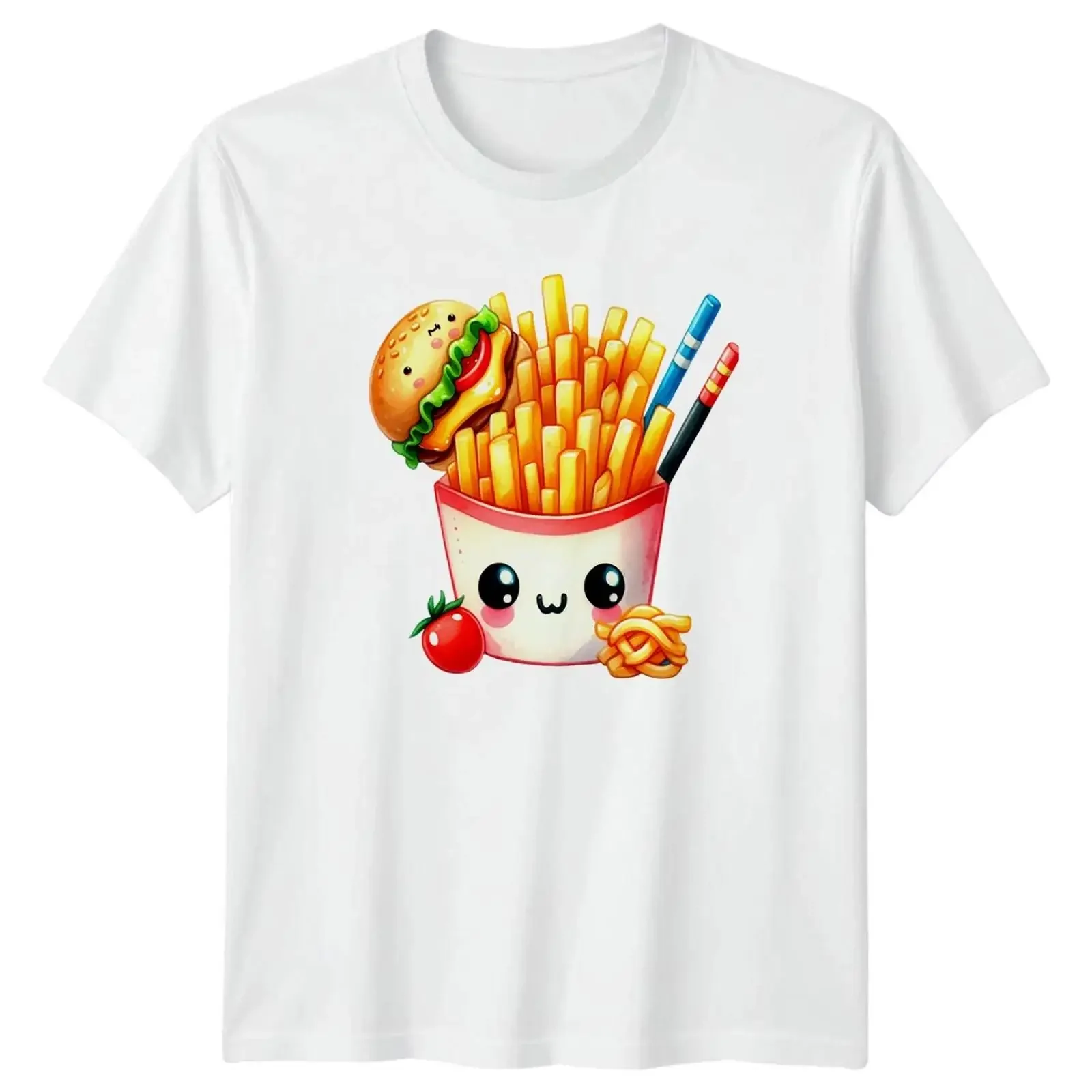 Entzückendes Kawaii Pommes Burger T Shirt Essen Fast Food Geburtstagsgeschenk vintage Washed Top For Everyday Wear Soft