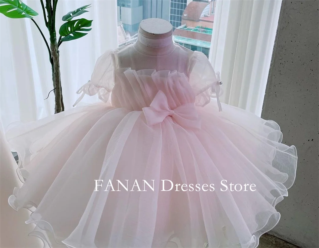 فساتين فتاة FANAN-Flower للأطفال ، ثوب كرة ، أميرة أنيقة ، كوريا ، أكمام قصيرة ، حفلة عيد ميلاد ، فستان بالتواصل الأول