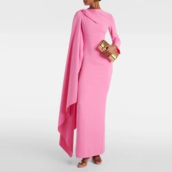 Crepe Long Evening Dresses Sexy Women 2024 정장원피스 Vestidos de festa Elegant Formal Pink Cocktail Party Gown With Cap Sleeve