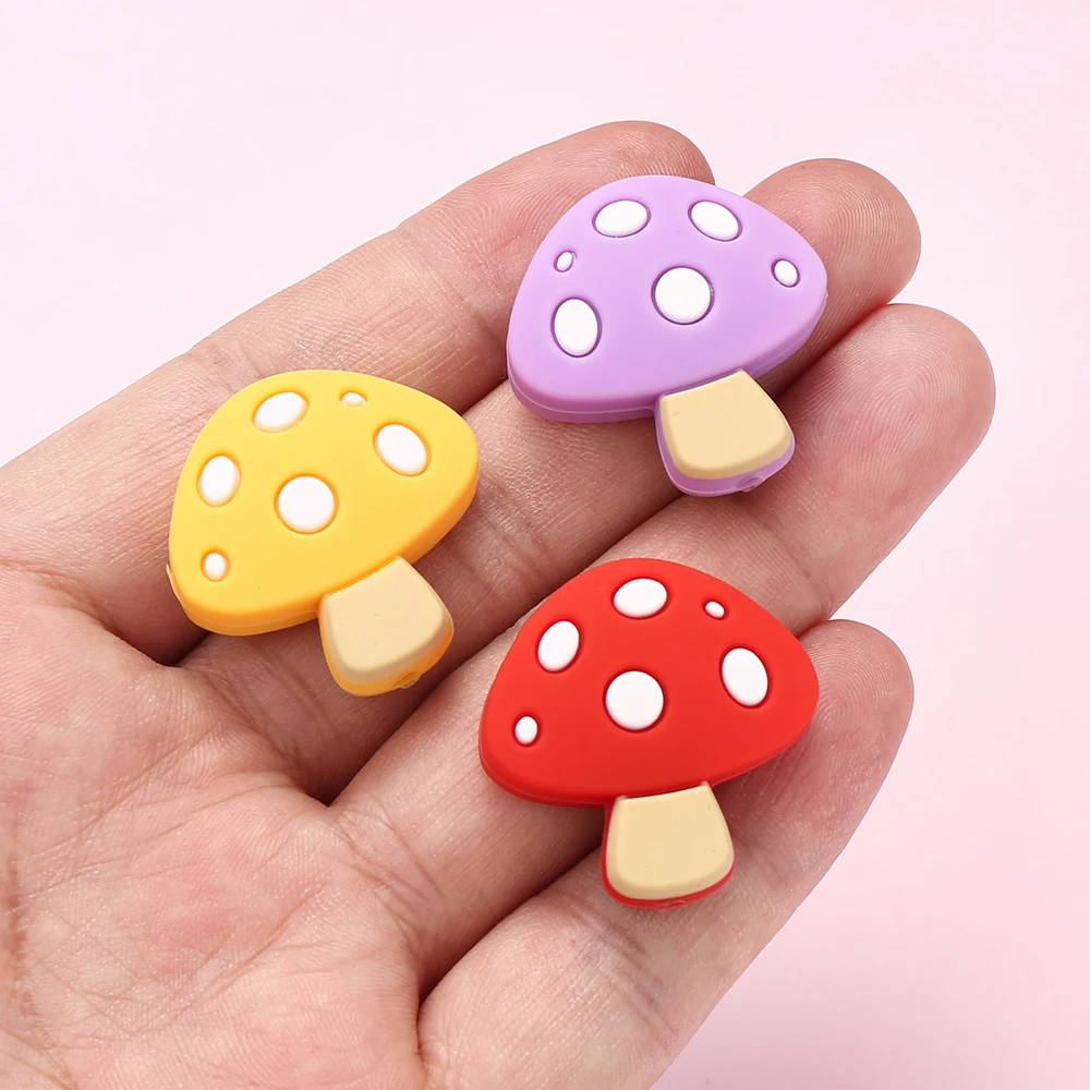 10Pcs New Silicone Beads Mushroom Food Grade Focal Bead For Baby Chewing Teether Toys DIY KeyChain Bracelet Accessories