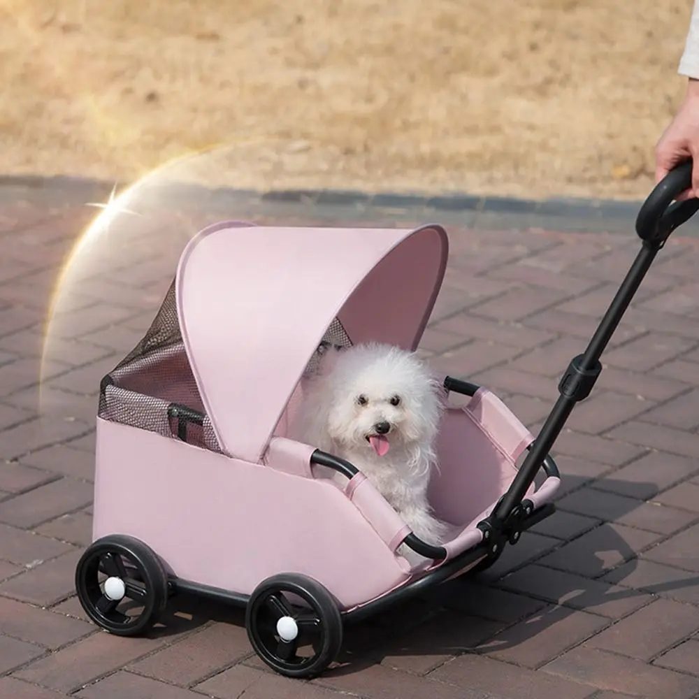 

4 Wheels Foldable Pet Stroller Breathable Sun Cover Pet Strolling Carrier Retractable Handle 360° Rotating Handle Dog Trolley