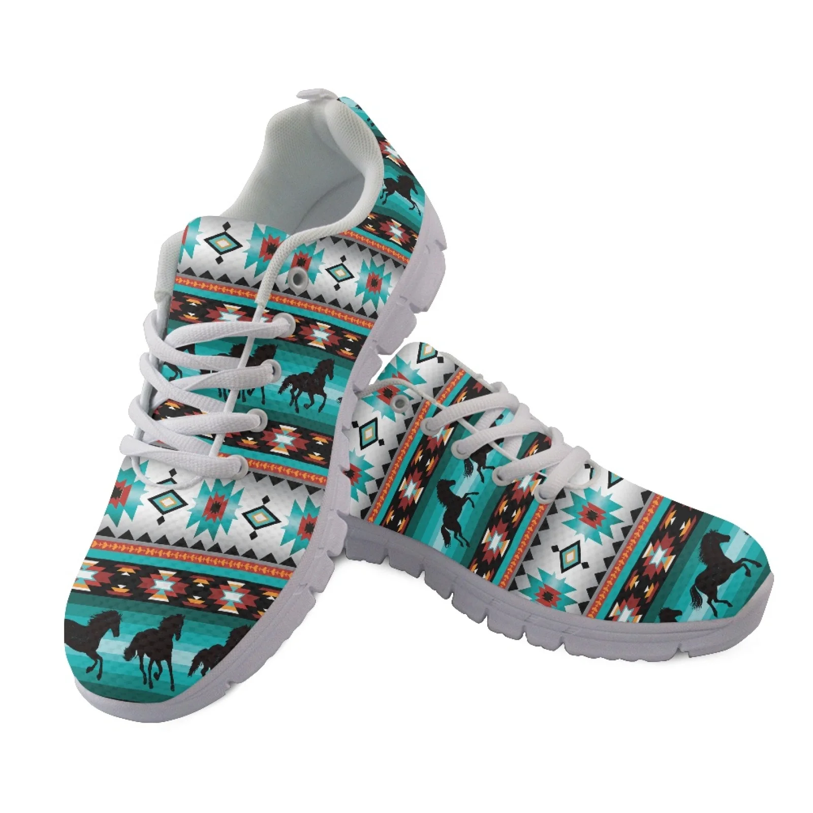 Coloranimal Horse Floral Lace Up Running Shoes for Womens Mesh & EVA Sole Road Walking Shoes for Travel