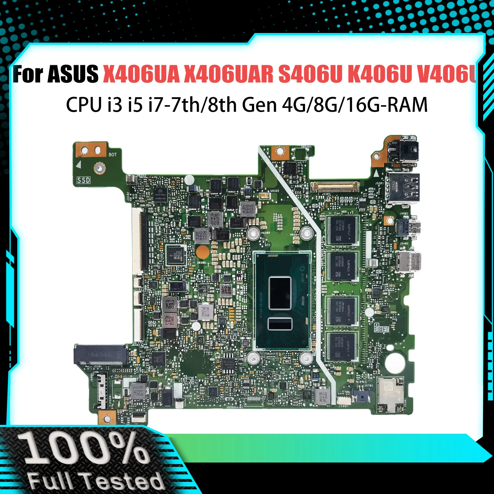 X406UA Laptop Motherboard For ASUS VivoBook S14 X406UAR S406U K406U V406U Y406U Mainboard CPU i3 i5 i7-7/8th 4G/8G/16G-RAM