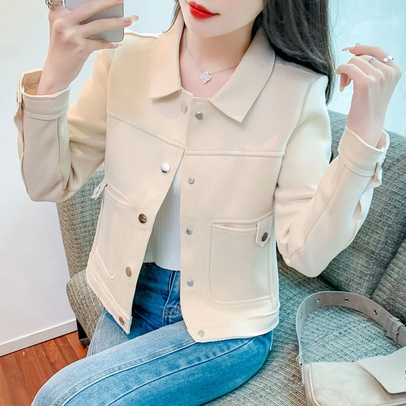 

Women's Suede Jacket 2025 Autumn New Arrival Korean Style Slim Fit Biker Coat Casual Fashion Outerwear