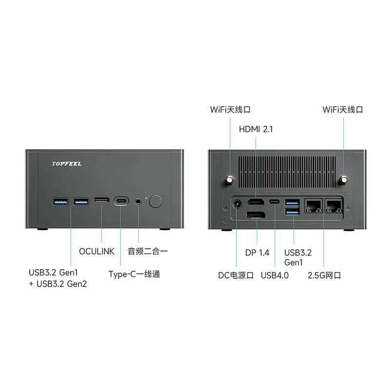 TOPFEEL DeskOne T1 Mini computer portatile AMD R7 7640HS 8745HS DDR5 WIFI6 Mini PC Tutto in alluminio Ufficio silenzioso e portatile