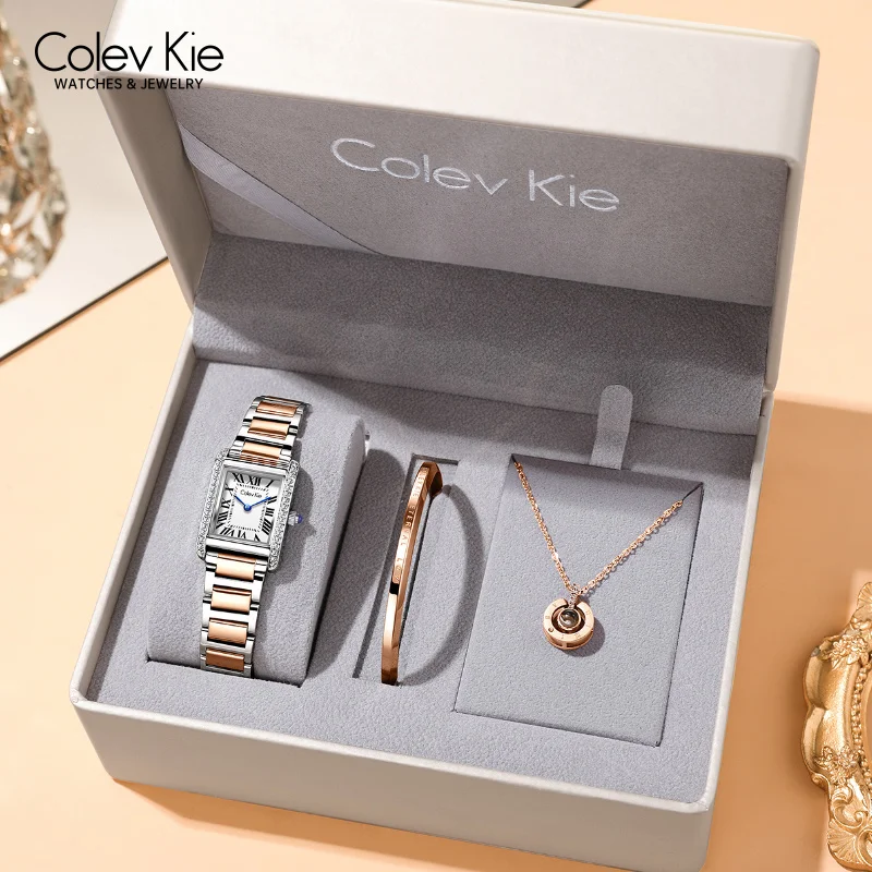 ColevKie Waterproof Watches for Women Fashion Luxury Stainless Steel Quartz Watch High-end Ladies Wristwatch Girls Gift Set