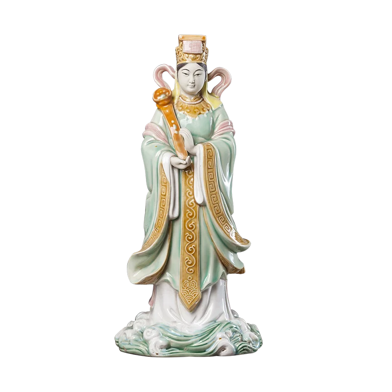 White Porcelain Guanyin Avalokiteshvara Buddha Sculpture Ceramic Ornament Kwan-yin Bodhisattva Statue 35cm Height